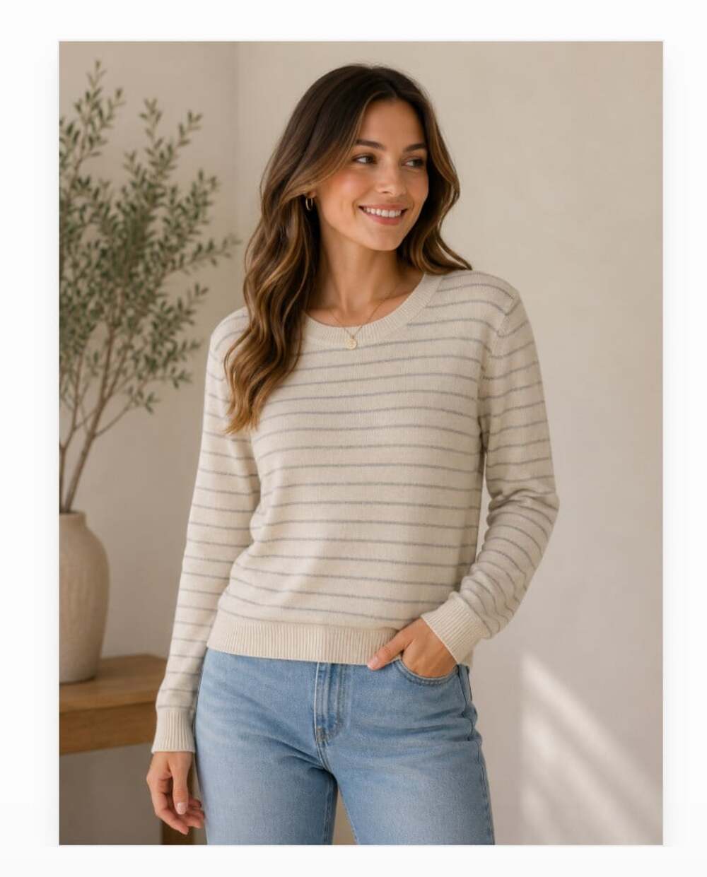 Vince Sweater Womens Small White Striped Cashmere Scoop Neck Knit Pullover